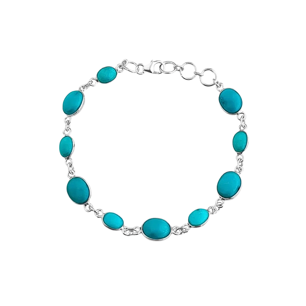 PULSEIRA DE PEDRA TURQUESA OVAL INTERCALADA - PRATA 925