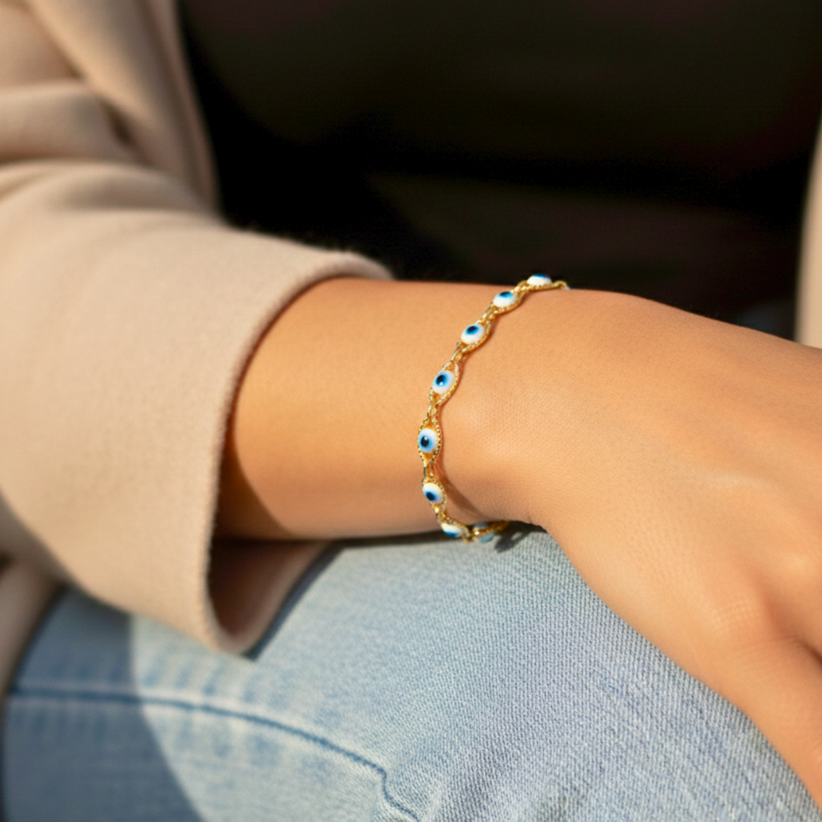 PULSEIRA OLHO TURCO AZUL ANIL - BANHO OURO