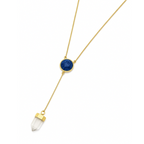 COLAR SODALITA E CRISTAL - REVESTIDO A OURO 18k