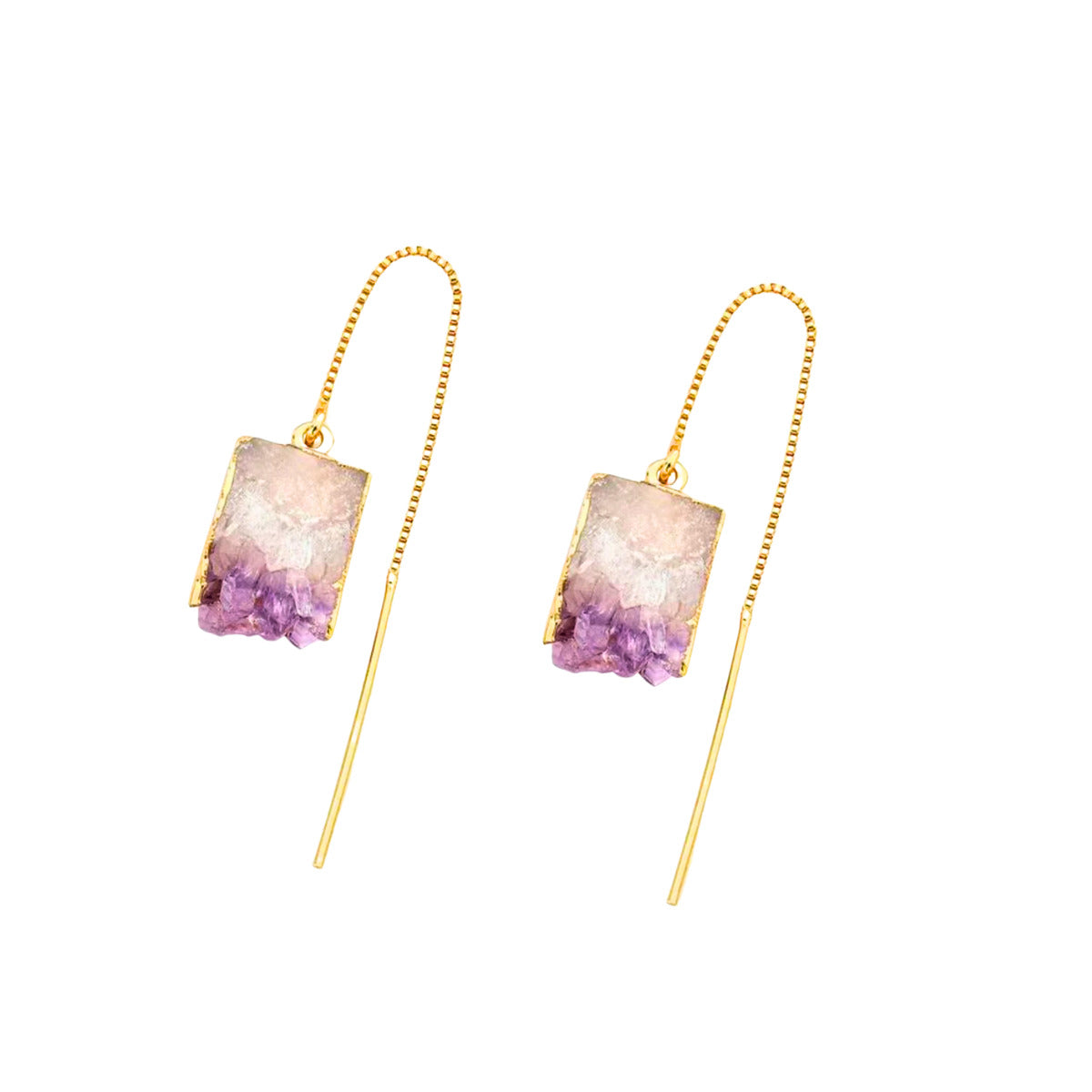 BRINCO GEODO DE AMETISTA LONGO - REVESTIDO A OURO 18K