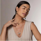 COLAR DUPLO AURA NATURAL DE ÁGATA E TURMALINA NEGRA - REVESTIDO A OURO 18K