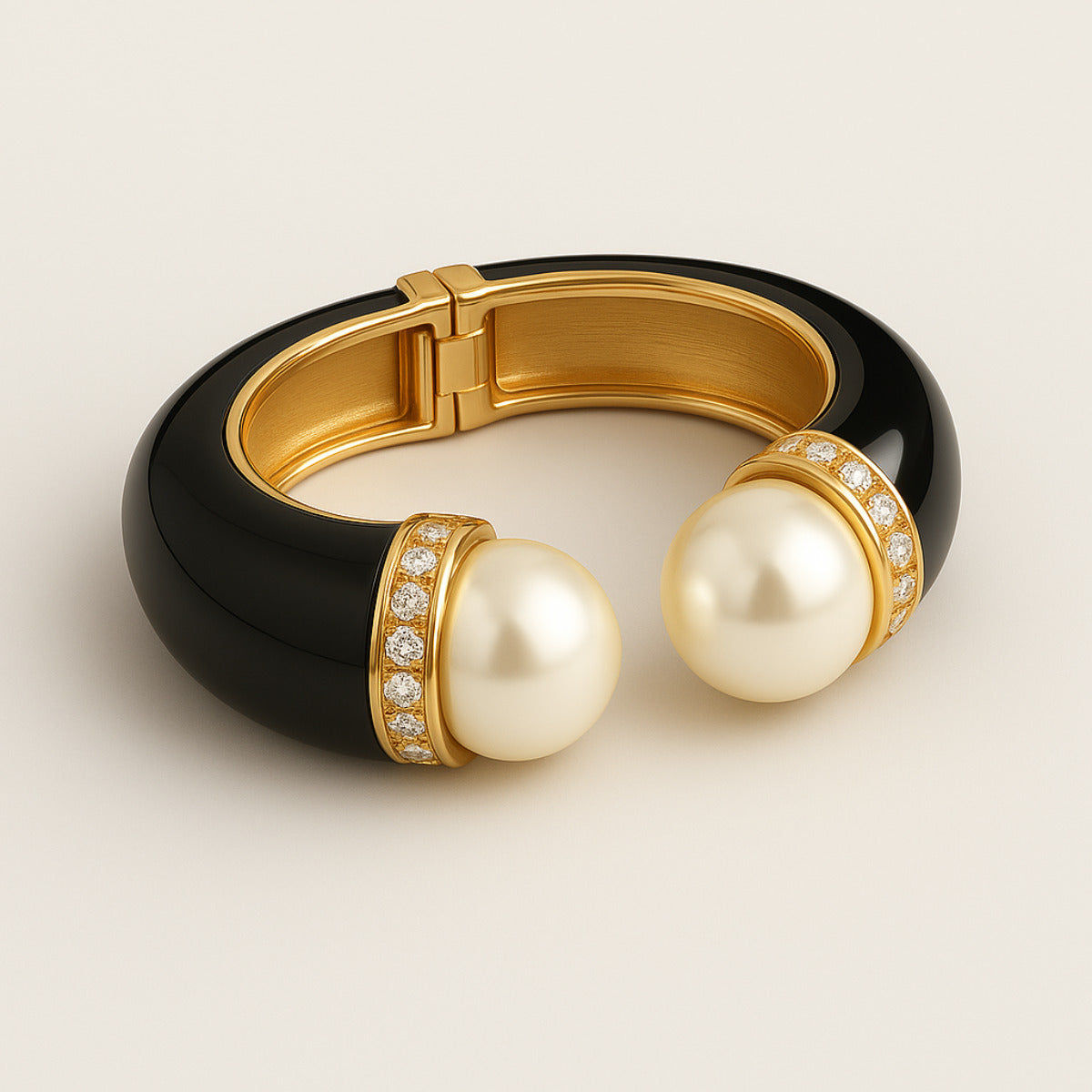 BRACELETE GLAMOUR BLACK COM PÉROLA - REVESTIDO A OURO 18K
