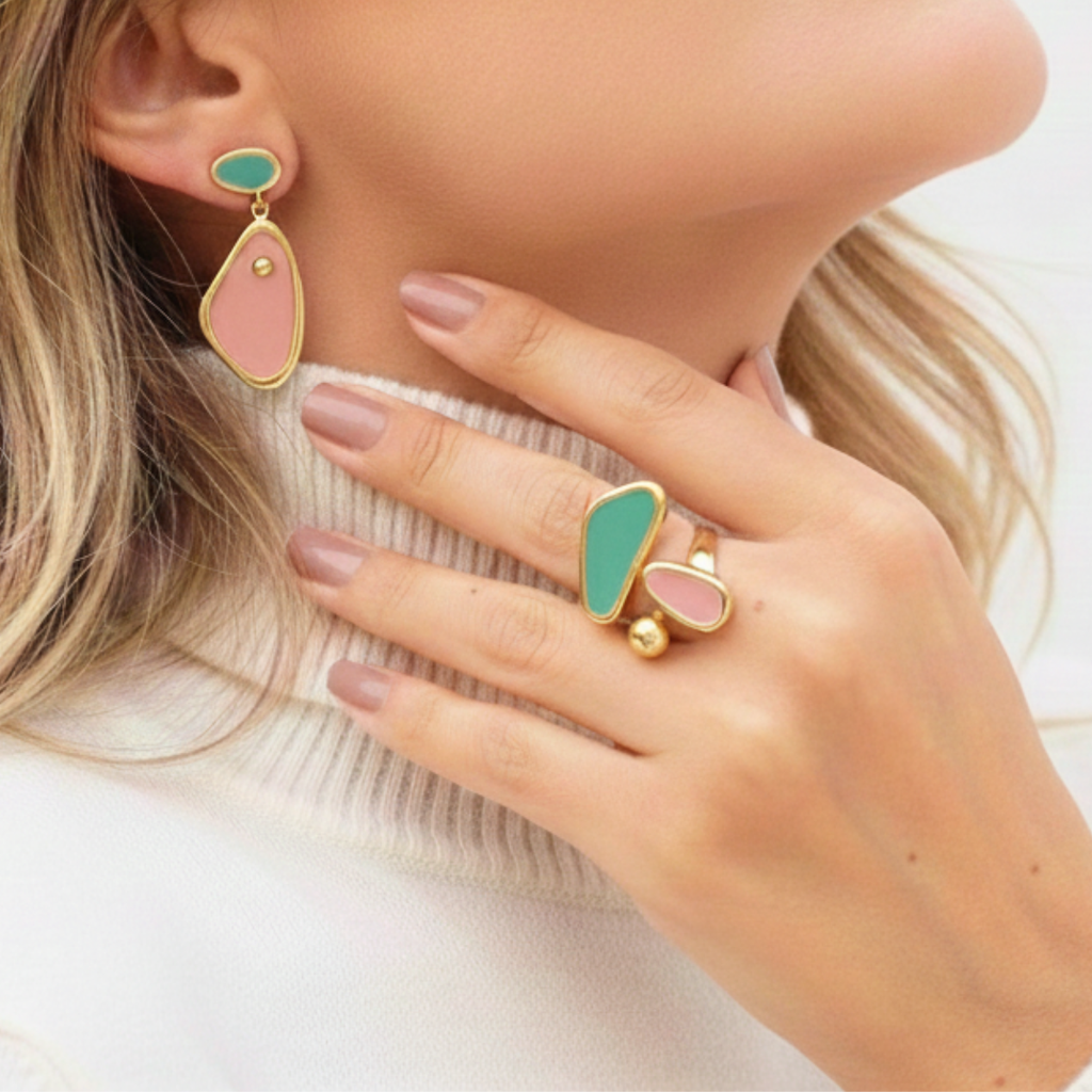 ANEL ECO NATURAL VERDE E ROSÉ - REVESTIDO A OURO 18K