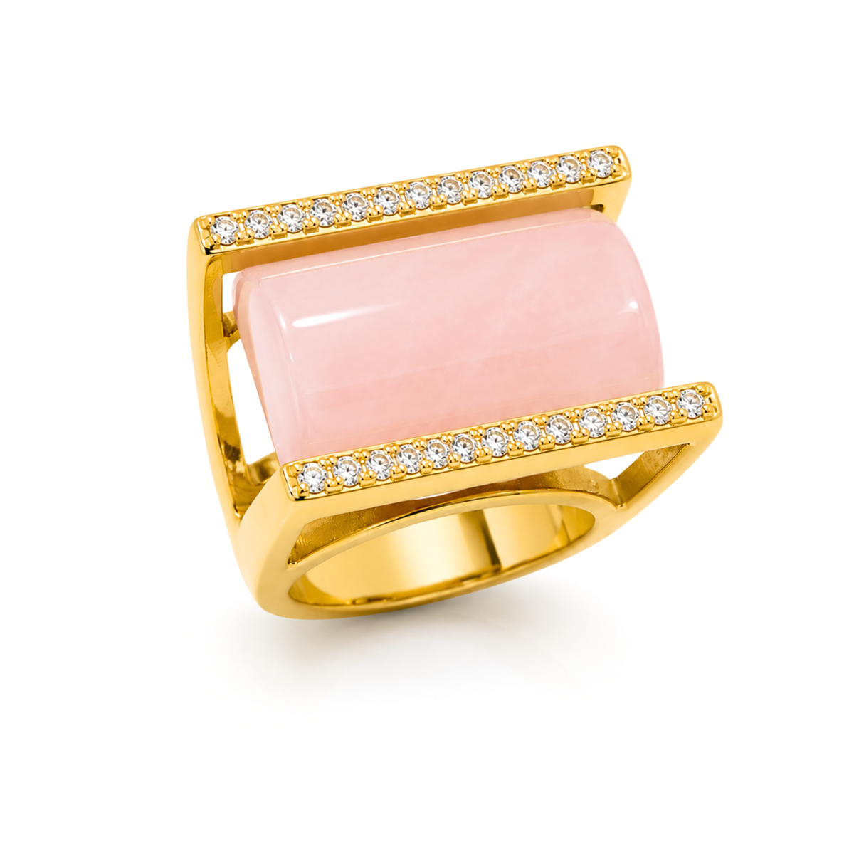 ANEL AURA QUARTZO ROSA - BANHO OURO