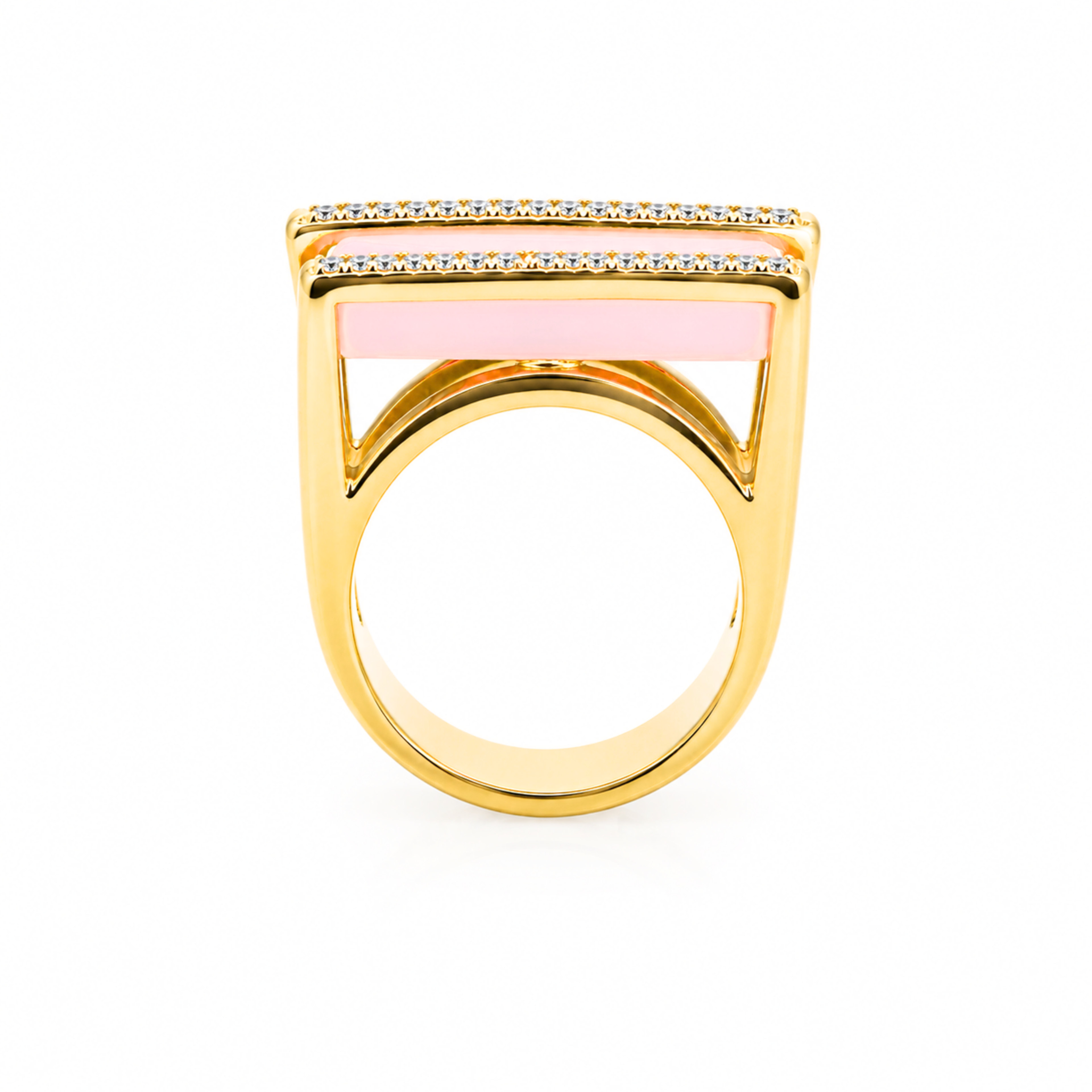 ANEL AURA QUARTZO ROSA - BANHADO A OURO 18K