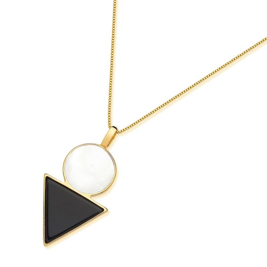 COLAR GEOMÉTRICO PEDRA DA LUA E SODALITA - REVESTIDO A OURO 18K