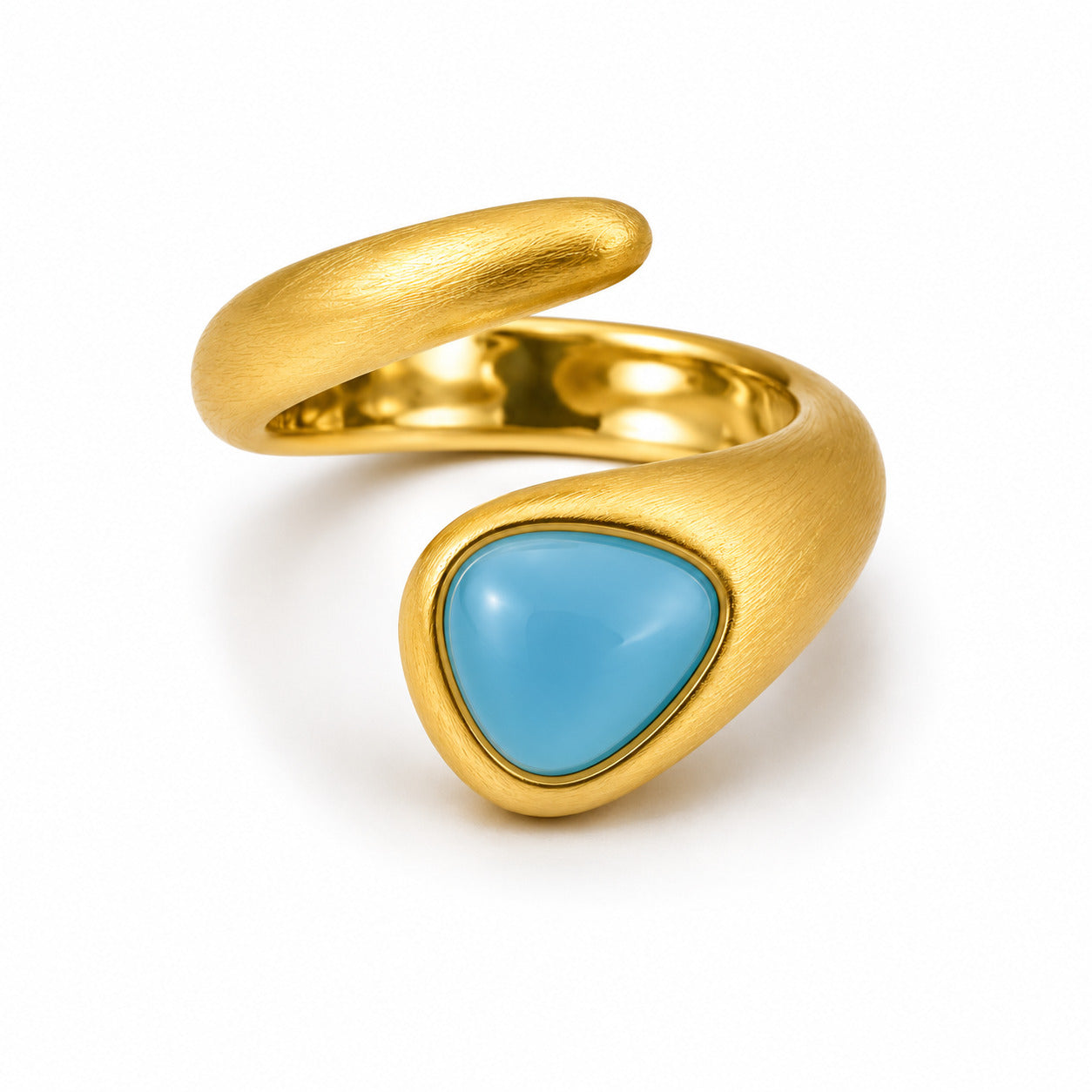 ANEL CORA DE AGATA AZUL - BANHO OURO