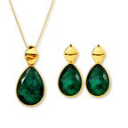 CONJUNTO ESMERALDA FORMATO GOTA - REVESTIDO A OURO 18K