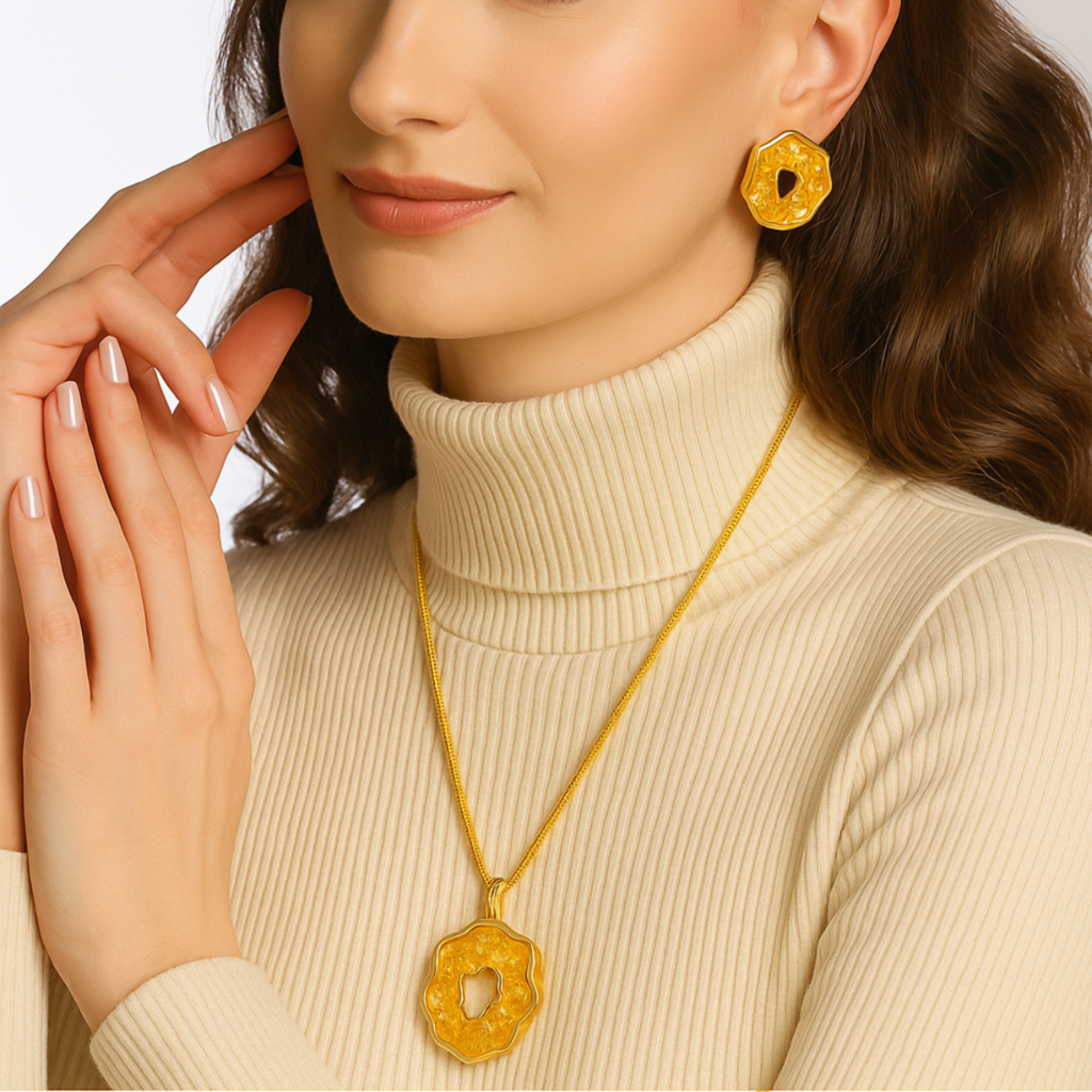 CONJUNTO CITRINO FRAGMENTADO - REVESTIDO A OURO 18K