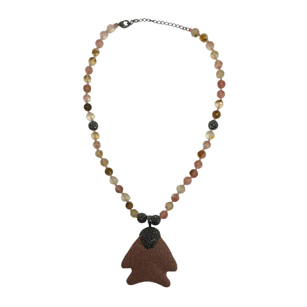 COLAR QUARTZO COM PINGENTE PEDRA VULCÂNICA