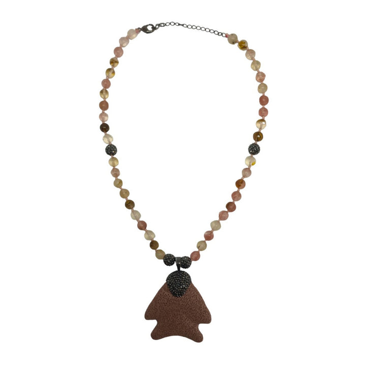 COLAR QUARTZO COM PINGENTE PEDRA VULCÂNICA