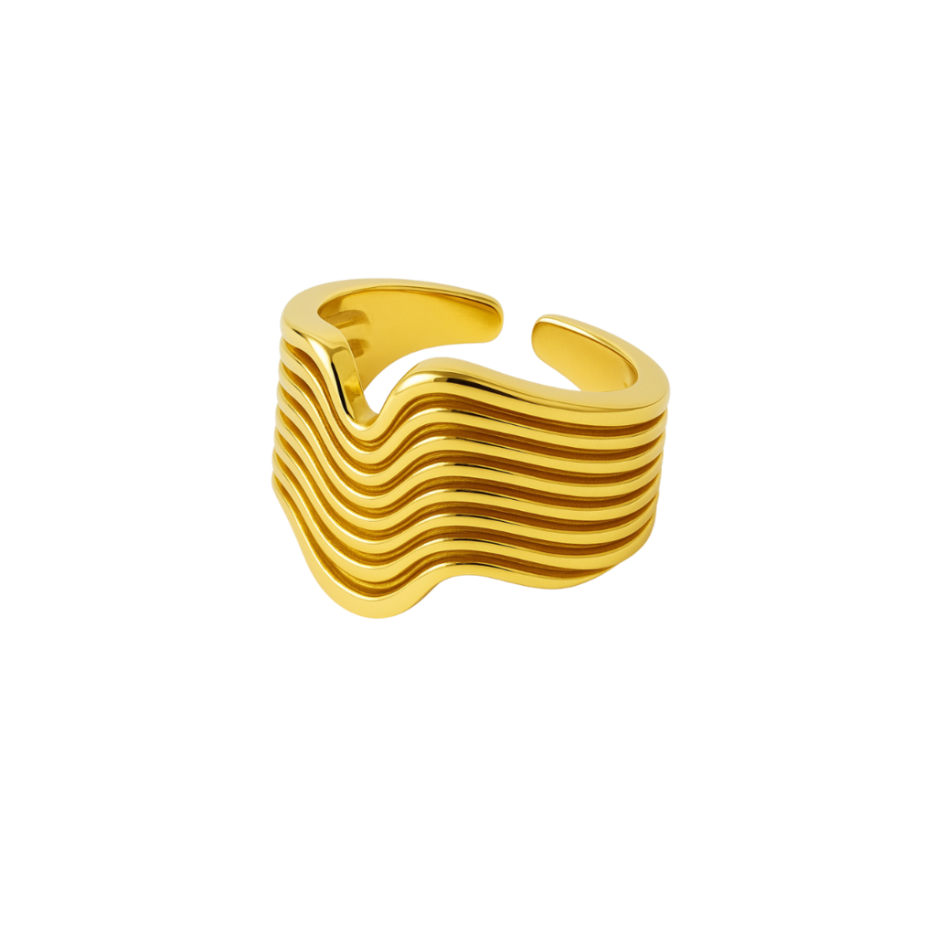 ANEL CURVAS DO OCEANO - REVESTIDO A OURO 18K