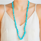 COLAR DE CASCALHO TURQUESA AZUL LONGO - PRATA 925