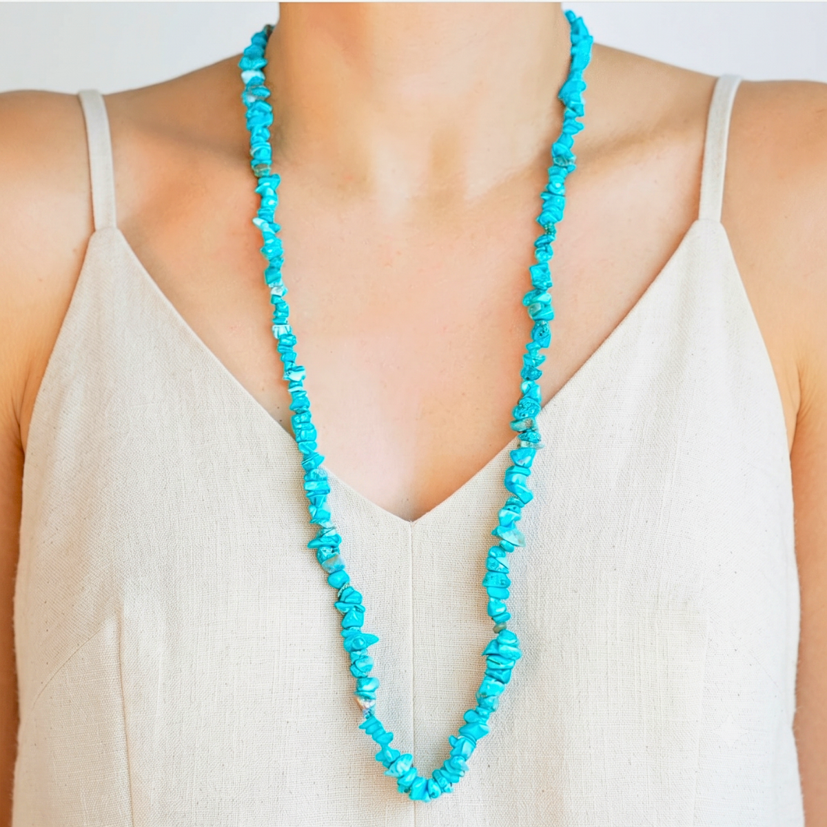 COLAR DE CASCALHO TURQUESA AZUL LONGO - PRATA 925
