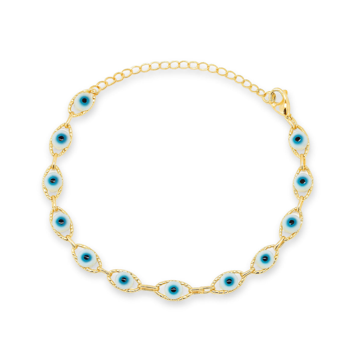 PULSEIRA OLHO TURCO AZUL CLARO - BANHO OURO