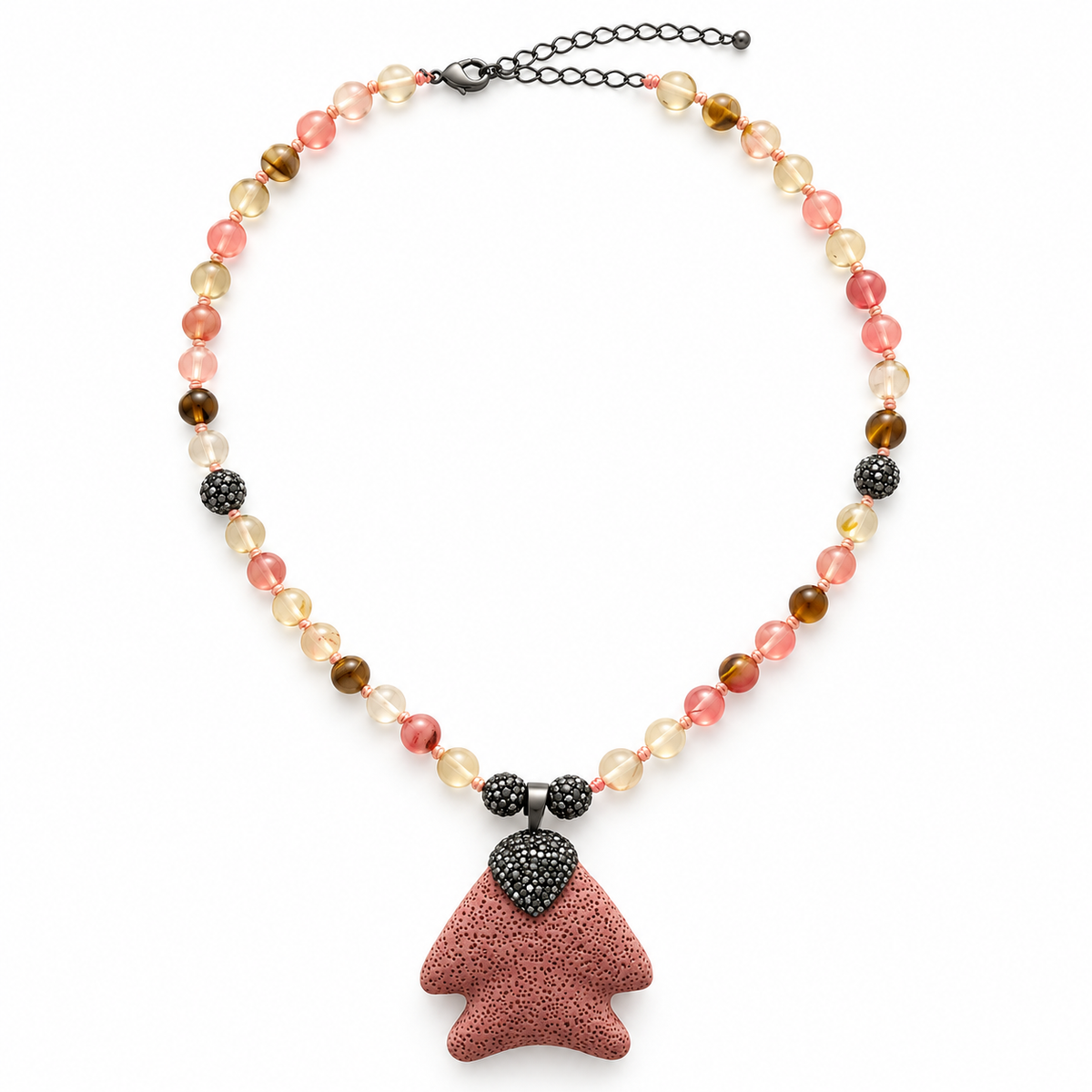 COLAR QUARTZO COM PINGENTE PEDRA VULCÂNICA