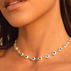 COLAR OLHO TURCO AZUL CLARO - BANHADO A OURO 18K