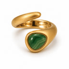 ANEL CORA COM AGATA VERDE - BANHADO A OURO 18K