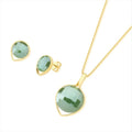 CONJUNTO QUARTZO VERDE FACETADO - REVESTIDO A OURO 18K