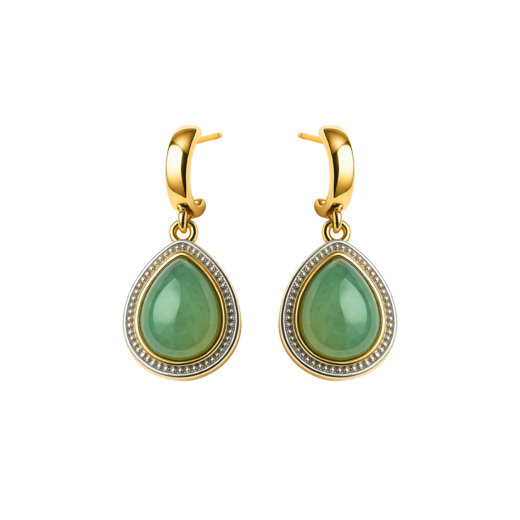 BRINCO QUARTZO VERDE PEROLADO - REVESTIDO A OURO 18K