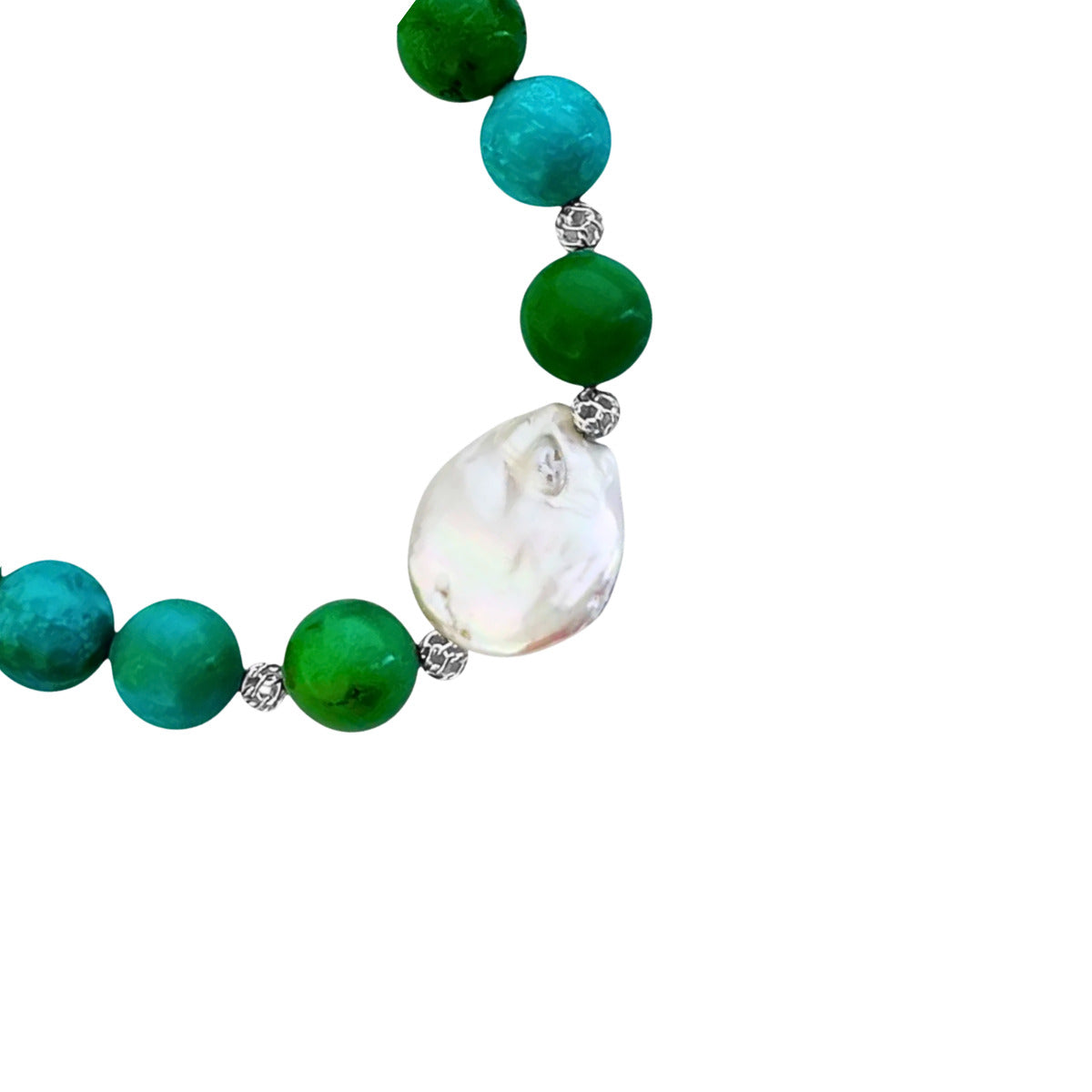 PULSEIRA COM TURQUESA ZIAN E PÉROLA BIWA EM PRATA 925