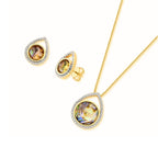 CONJUNTO ABALONE GOTA COM RÓDIO BRANCO - REVESTIDO A OURO 18K