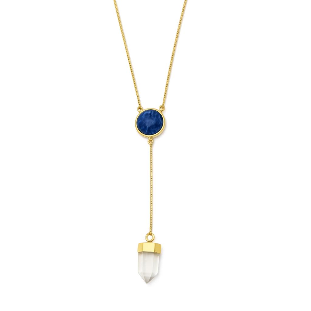 COLAR SODALITA E CRISTAL - REVESTIDO A OURO 18k