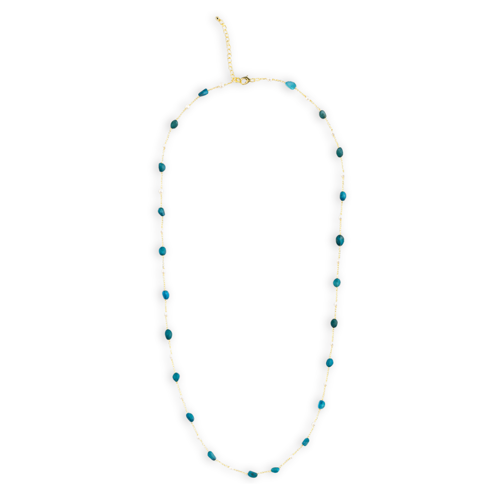 COLAR DE APATITA AZUL COM PÉROLAS SHELL
