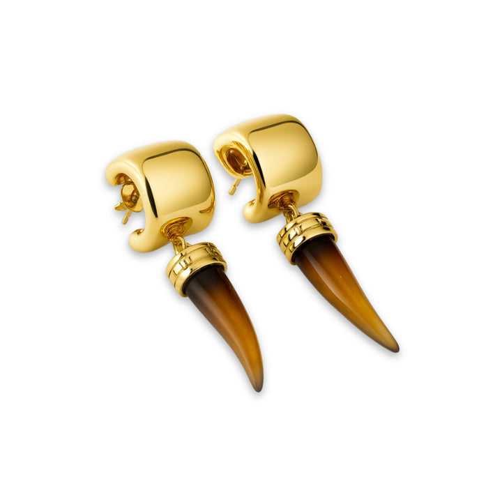 ARGOLA COM CHIFRE DE RESINA - BANHADO A OURO 18K