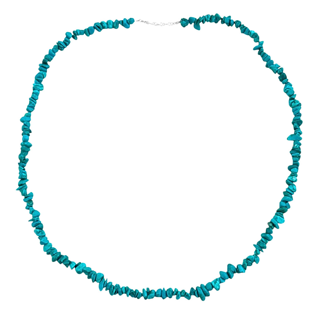 COLAR DE CASCALHO TURQUESA AZUL LONGO - PRATA 925
