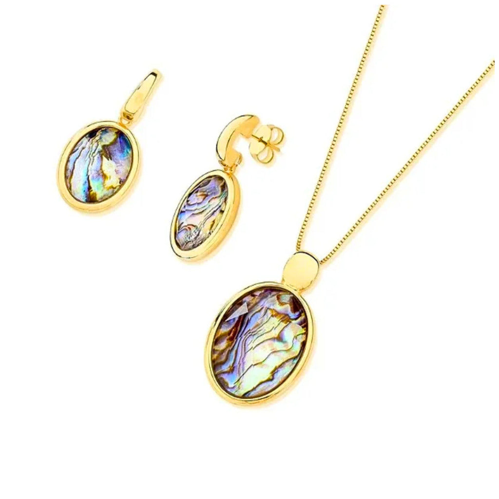 CONJUNTO OVAL ABALONE - REVESTIDO A OURO 18K