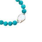 PULSEIRA TURQUESA AZUL E PÉROLA BIWA COM PRATA 925