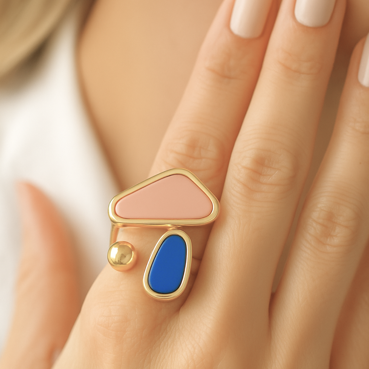 ANEL ECO NATURAL AZUL E ROSÉ - BANHOU OURO