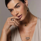 COLAR DUPLO AURA NATURAL DE ÁGATA E TURMALINA NEGRA - REVESTIDO A OURO 18K