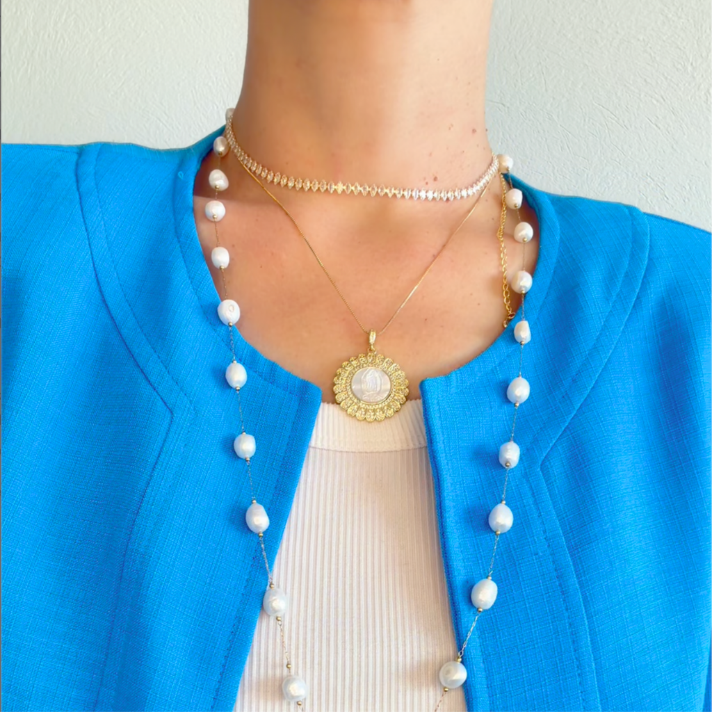COLAR RELIGIOSO VIRGEM MARIA - REVESTIDO A OURO 18K