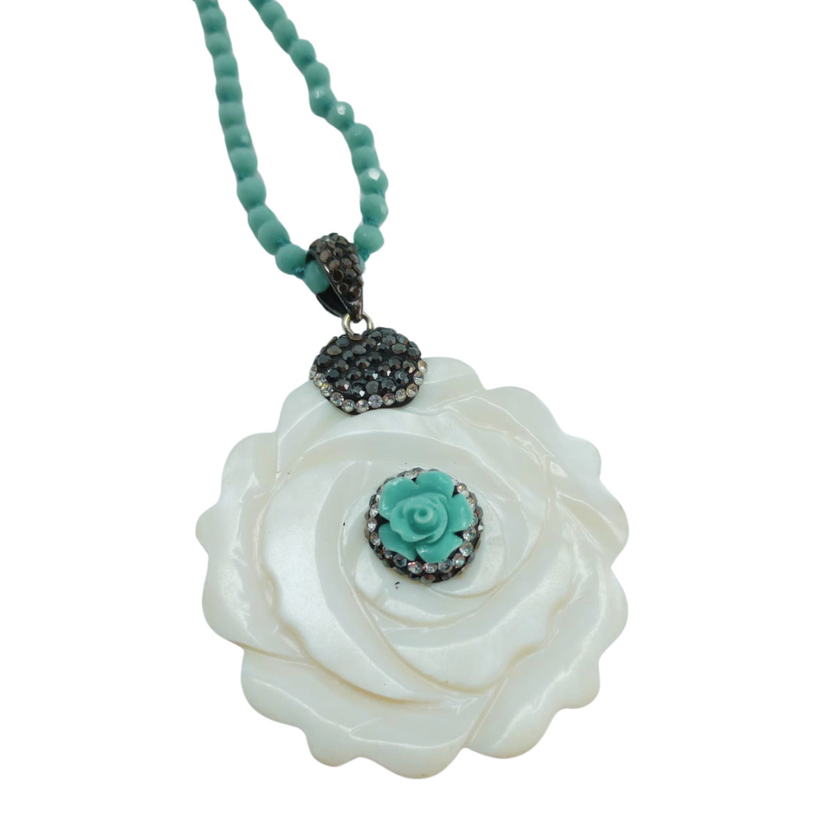 COLAR  TURQUESA E PINGENTE DE FLOR