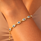 PULSEIRA OLHO TURCO AZUL ANIL - BANHADO A OURO 18K