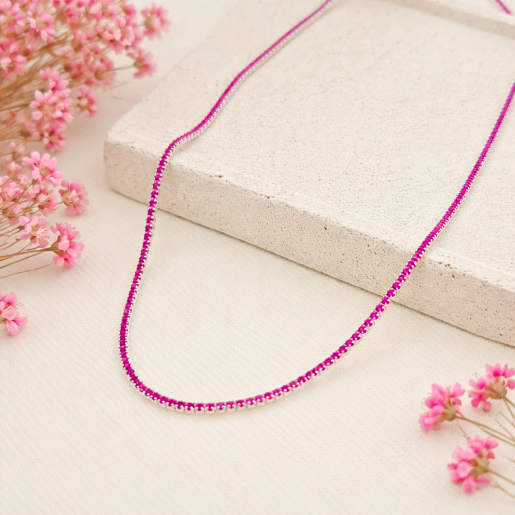 GARGANTILHA RIVIERA CRAVEJADA COM ZIRCÔNIA RUBI ROSE - PRATA 925