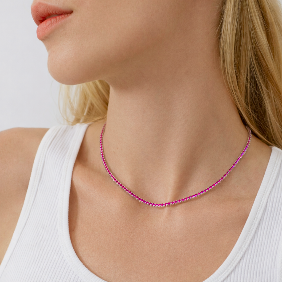 GARGANTILHA RIVIERA RUBI ROSE - PRATA 925