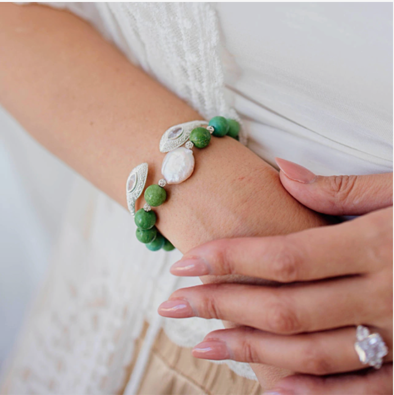 PULSEIRA COM TURQUESA ZIAN E PÉROLA BIWA EM PRATA 925